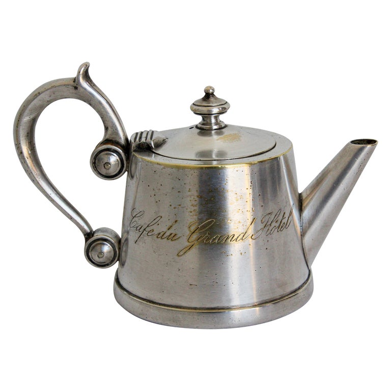 Art Deco Silvered Tea Pot from" Cafe du Grand Hotel" France For Sale