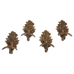 Brass Coat Rack or Hat Hooks Vintage Set of Four Made in Italy