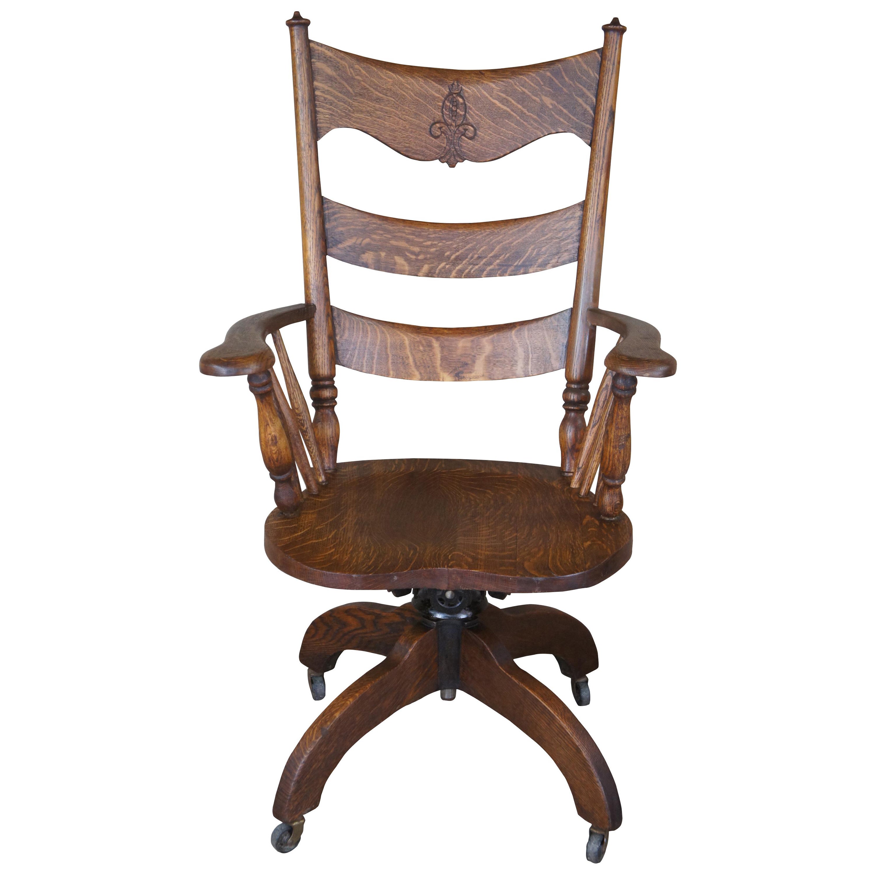 Antique Victorian Hubbard Eldridge & Miller Quartersawn Oak Executive Desk Chair