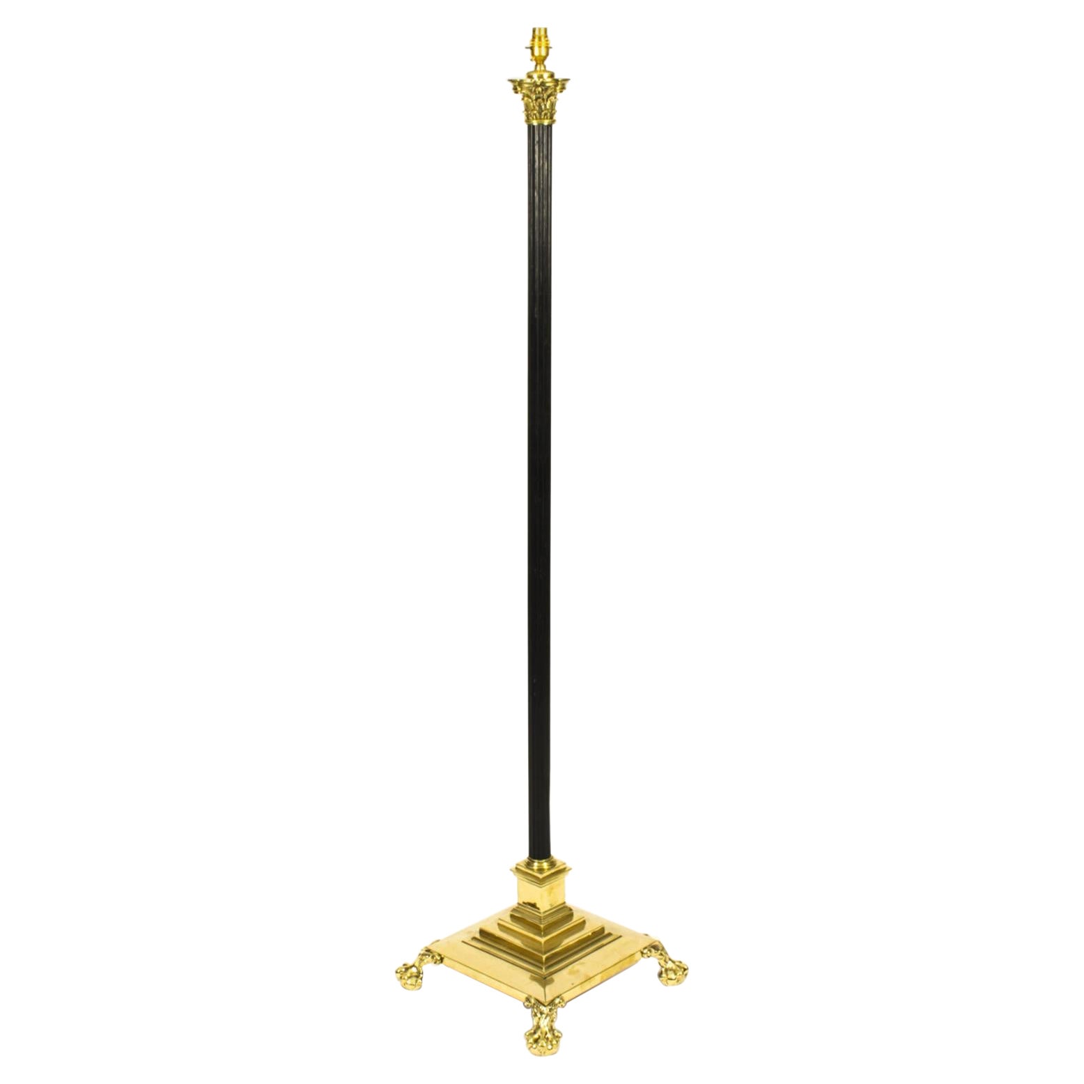 Antique Victorian Brass Corinthian Column Standard Lamp Late 19th C