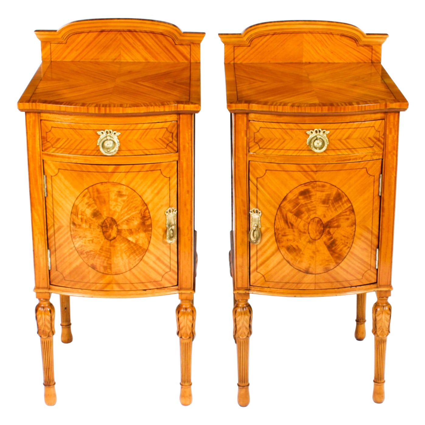 Antique Pair Victorian Satinwood Bedside Cabinets 19th C
