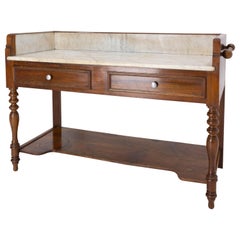 Antique Marble and Walnut Vanity Table, French, circa 1900