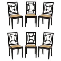 Asian Accents 6 Black Lacquer Wood Canned Chairs by Montina, Italy, 1970's