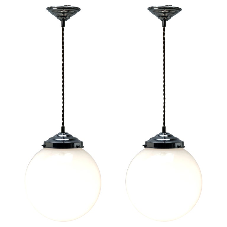 Art Deco Pair of Ceiling Lamps, Val Saint-Lambert Belgium Glass Shade, 1930s For Sale