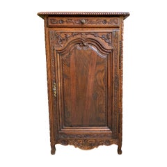 19th Century Antique French Carved Oak Cabinet Confiturier Louis XV Tall Pegged