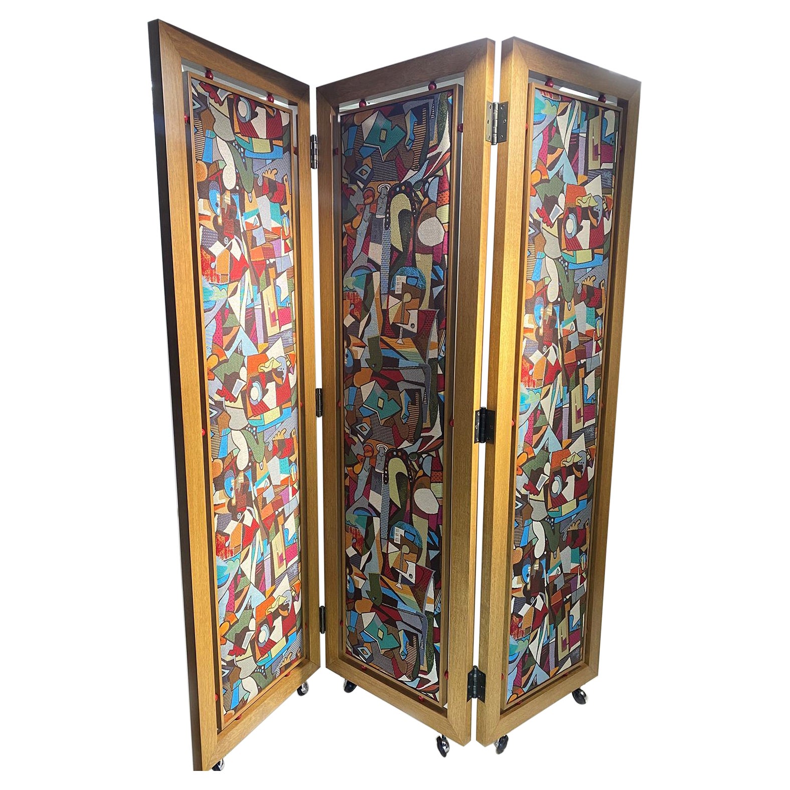 Multicolored Modernist Geometric Design "Paravent" or Screen Divider