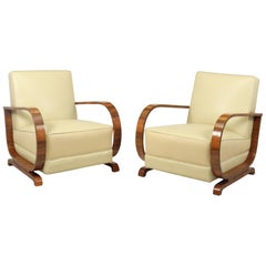 Pair of Italian Art Deco Walnut Armchairs