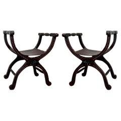 19th Century Period Gustavian Pair of Benches Carved Rams Head and Hoof