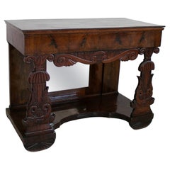 19th Century Spanish Fenandino Style Mahogany Root Wood Console Table w/ Mirror