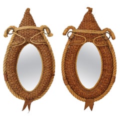 Vintage Large Rope and Leather Mirrors, France, 1960's