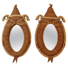 Large Rope and Leather Mirrors, France, 1960's