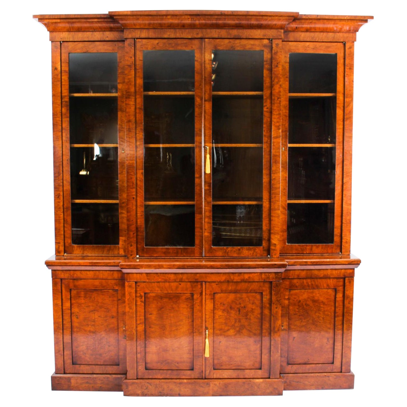 Antique English Pollard Oak Library Breakfront Bookcase Early 19th C