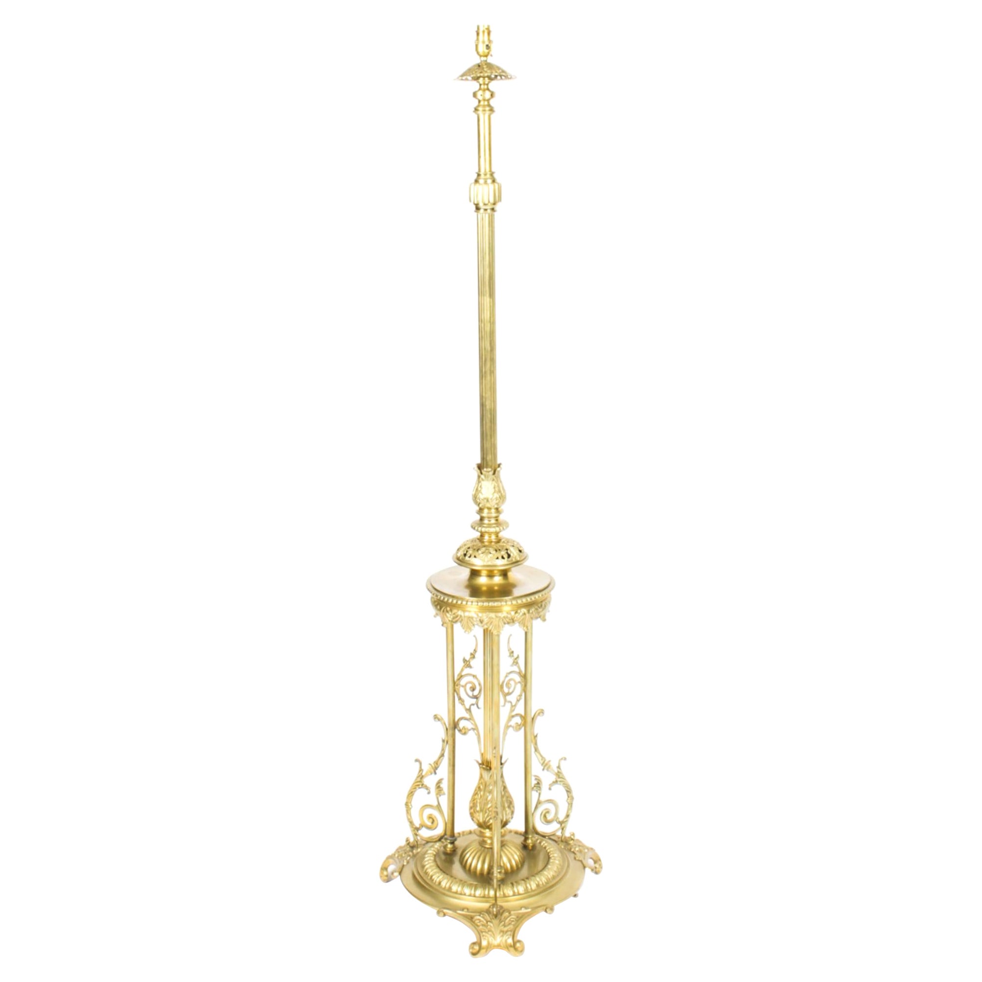 Antique Victorian Brass Telescopic Standard Lamp Late 19th C