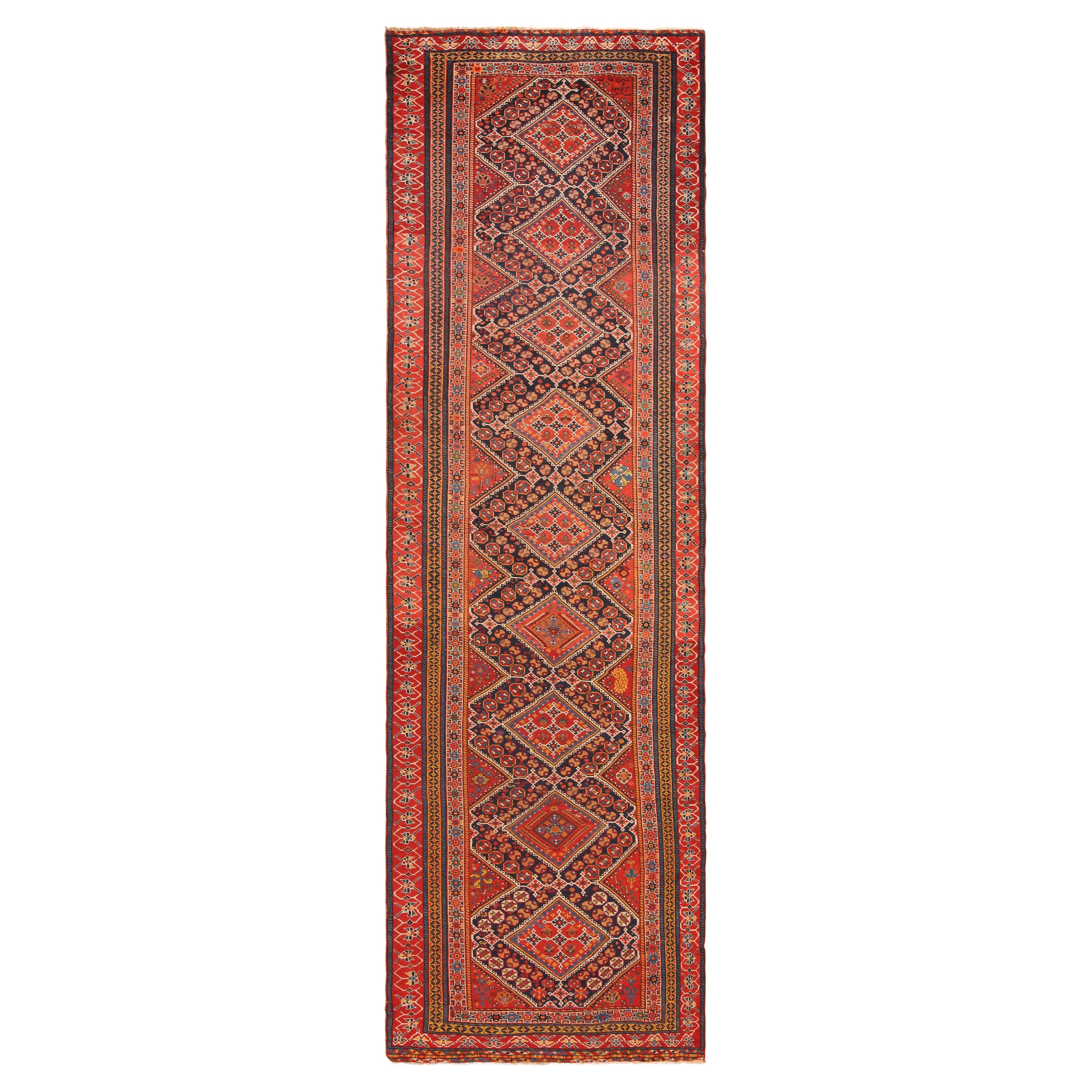 Antique Persian Qashqai Runner Rug. Size: 4 ft 1 in x 14 ft 3 in