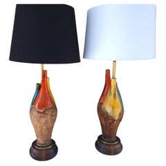 Pair of Mid-Century Modern Pottery Lamps in a TRI Bottle Form