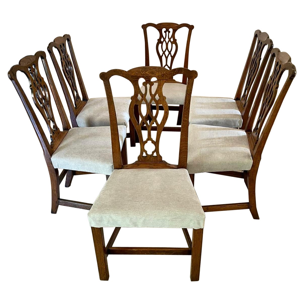 Quality Antique Oak Set of Six George III Chippendale Dining Chairs