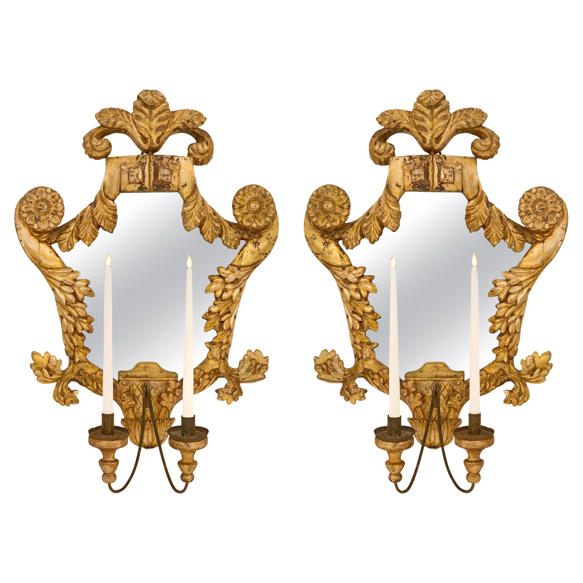 Pair of Italian 18th Century Venetian St. Mecca and Wrought Iron Sconces For Sale