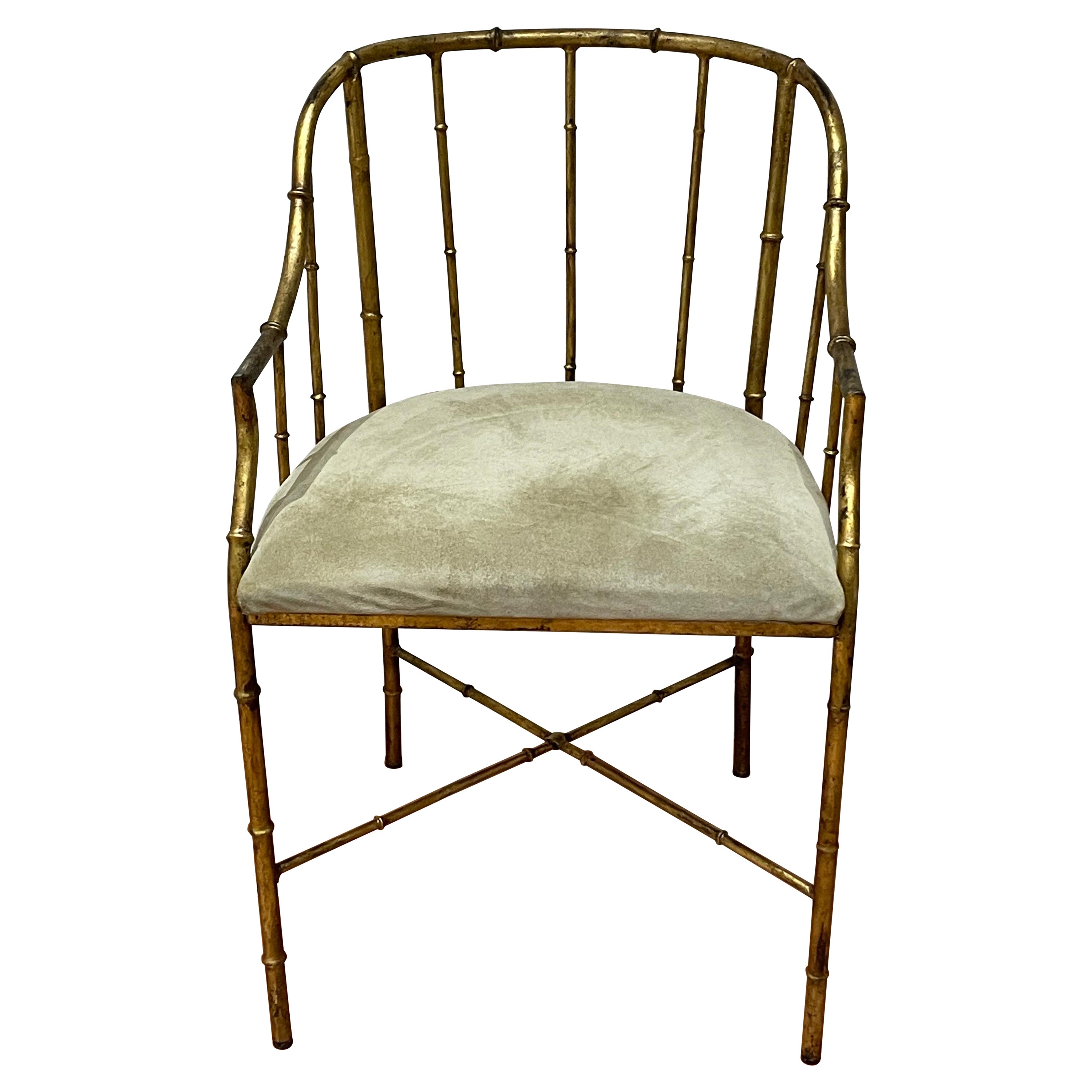 Gilt Bamboo and Suede Occasional Chair from Spain
