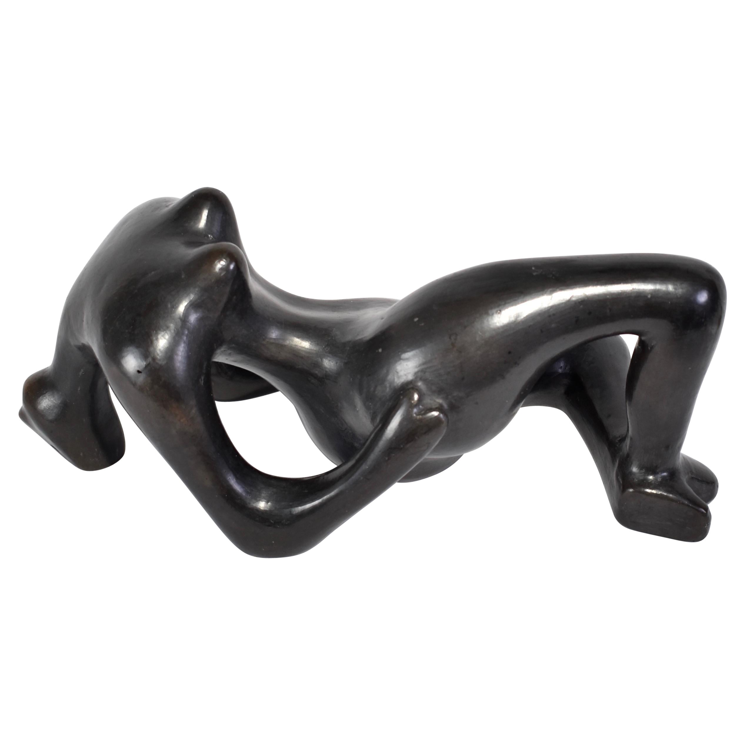 Black Ceramic 1960's Reclining Figure Sculpture in the Style of Henry Moore