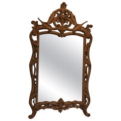 Vintage French Style Hand Carved Mirror, Raw Finish