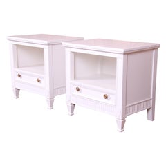 Vintage Drexel French Regency Louis XVI White Lacquered Nightstands, Newly Refinished