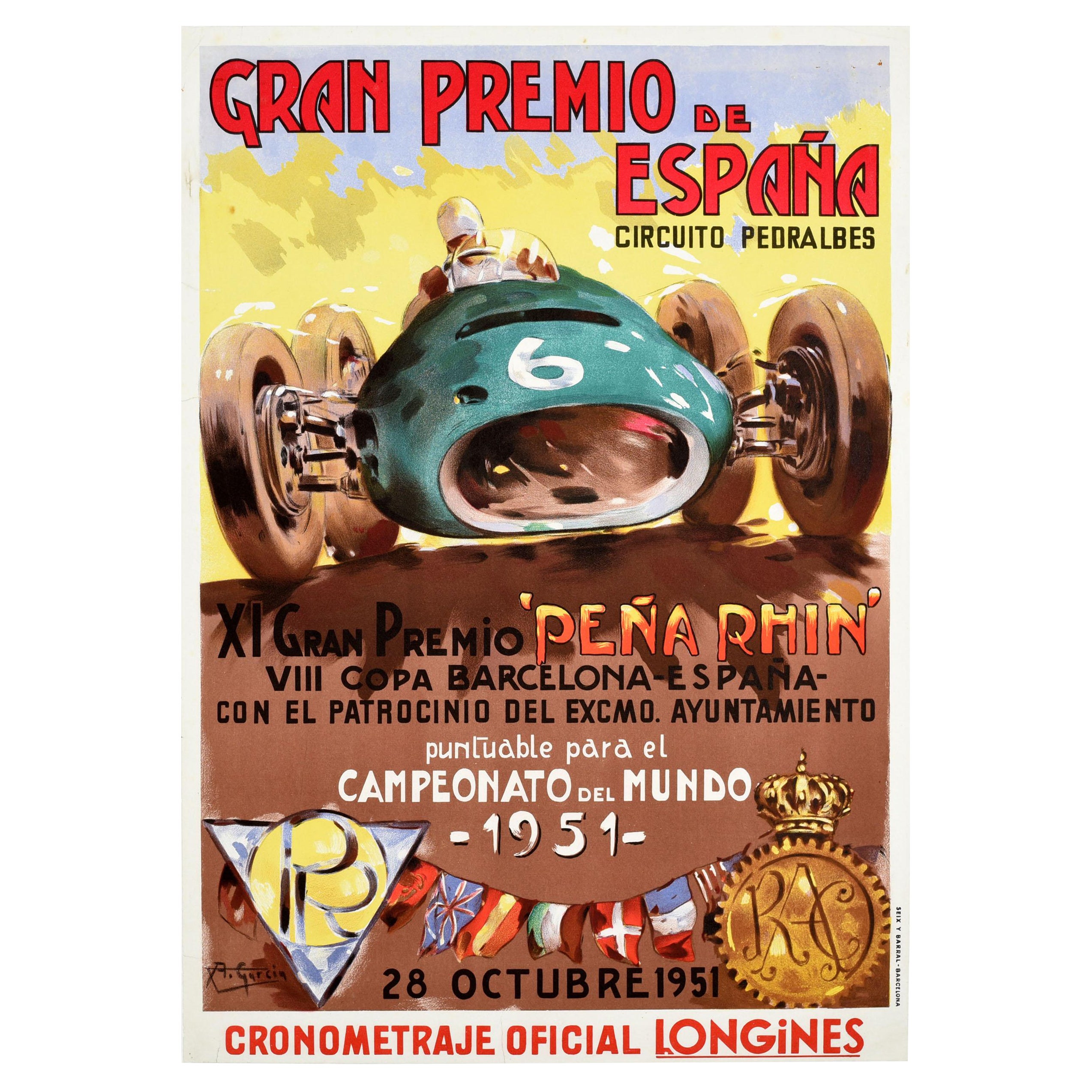 Original Vintage Poster Gran Premio De Espana Spain Grand Prix Formula One Race en vente