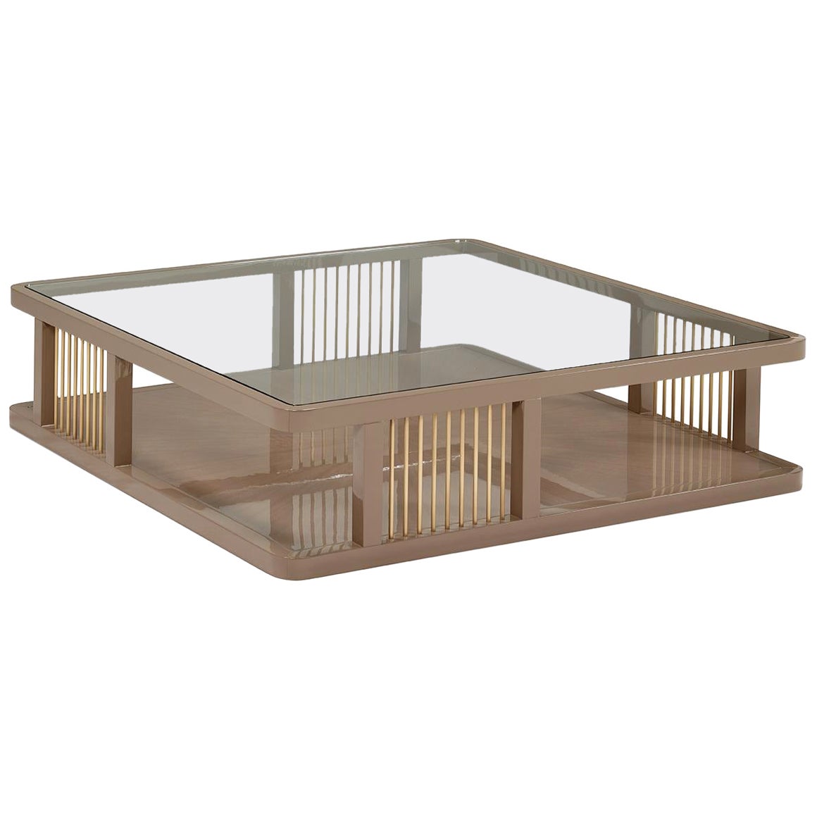 Audrey Coffee Table with Herringbone or Four Directions Wooden Base For Sale