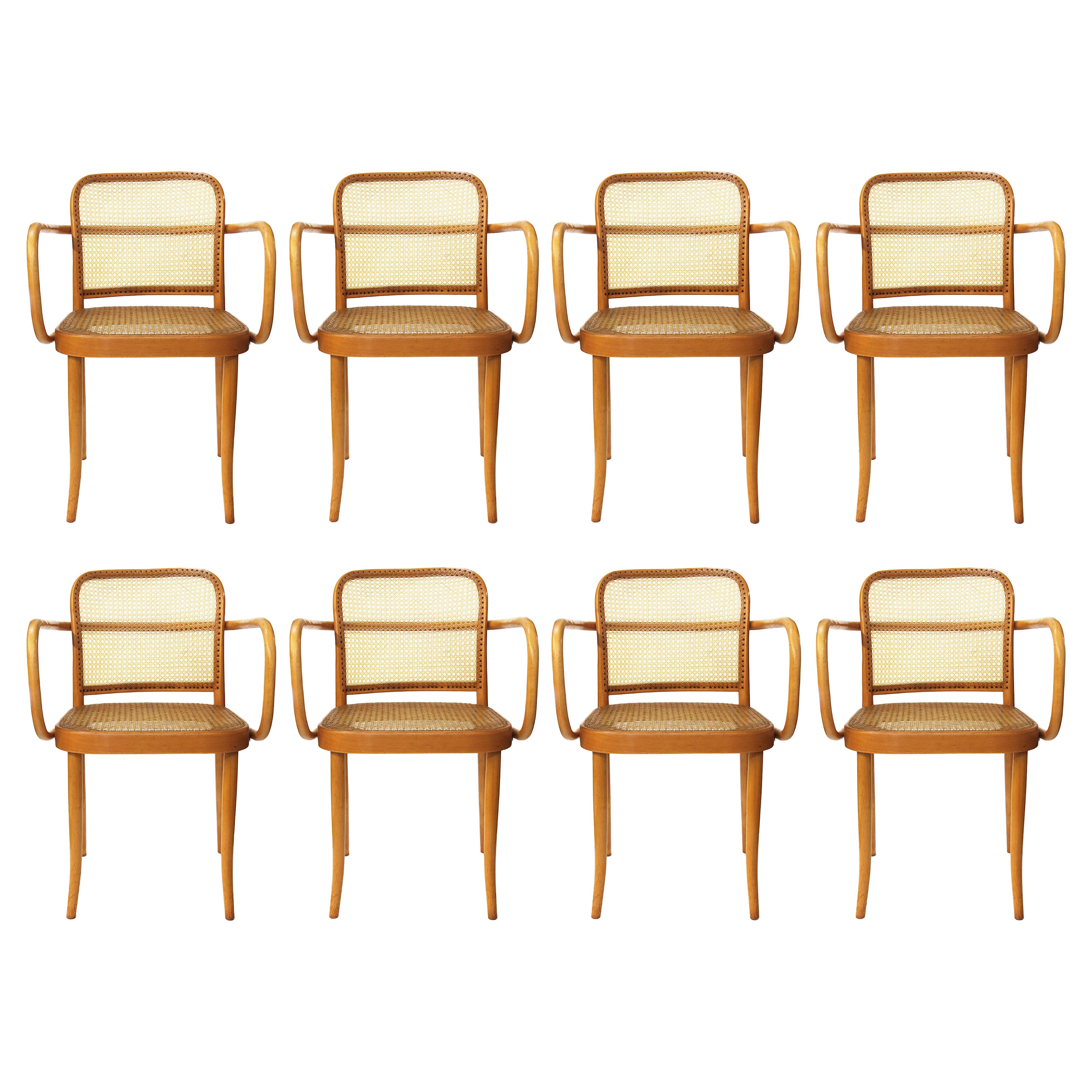 Set of 8 Vintage Bentwood Dining 811 Prague Chairs by Josef Hoffmann for Stendig