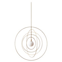 Circle Mobile Pendant LED Kinetic Sculpture with Blown Glass and Brass Rings