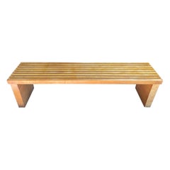 Extra Long Heavy Vintage Maple Wood Slatted Bench