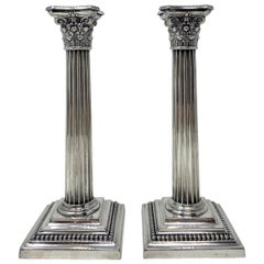 Pair Antique American "Gorham Company" Silver-Plated Doric Column Candlesticks