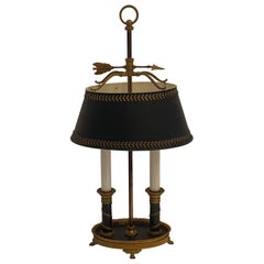 Wonderful French Empire Bronze Neoclassical Bouillotte Two-Light Lamp Tole Shade