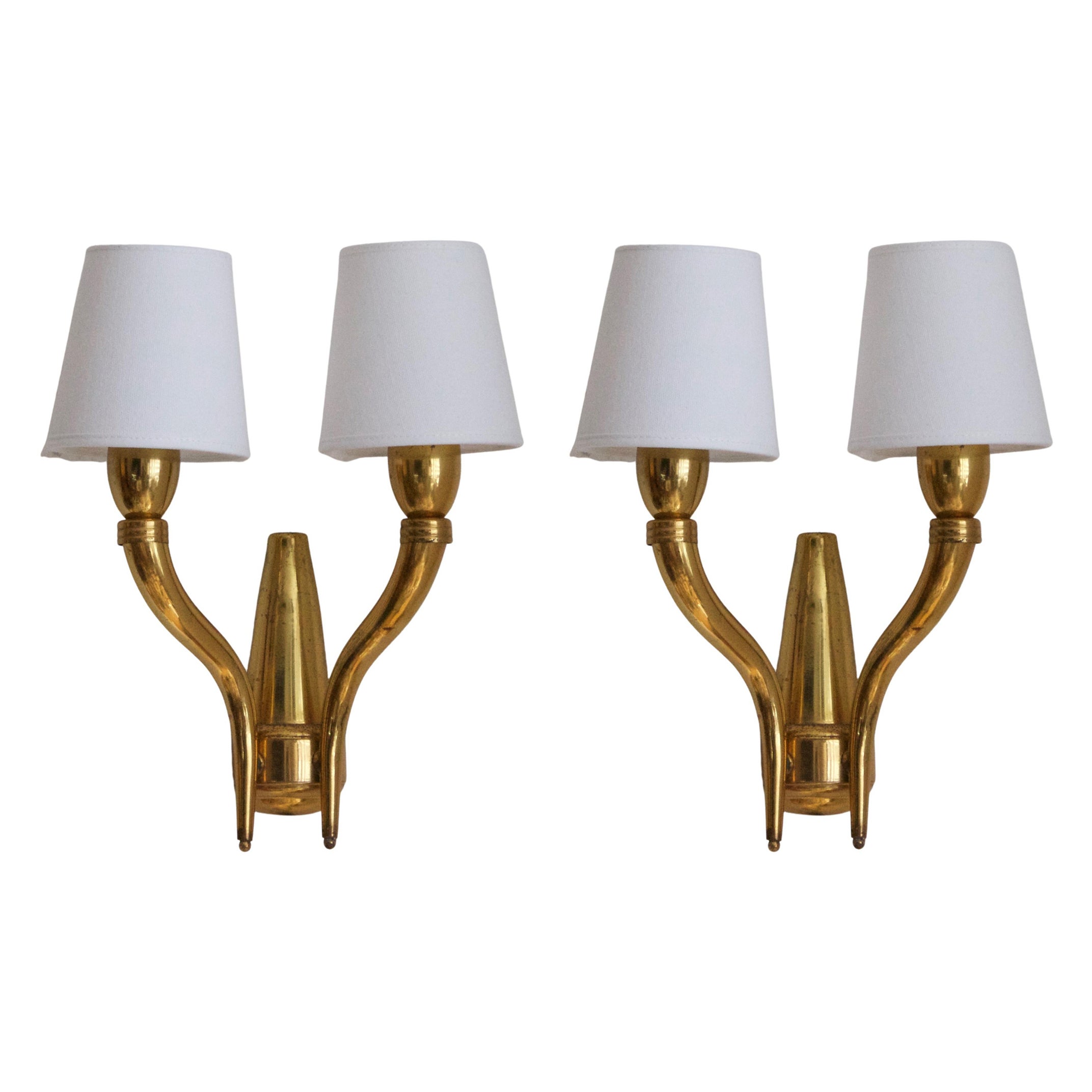 Italian, Organic Wall Lights / Sconces, Brass, Fabric Italy, 1940s