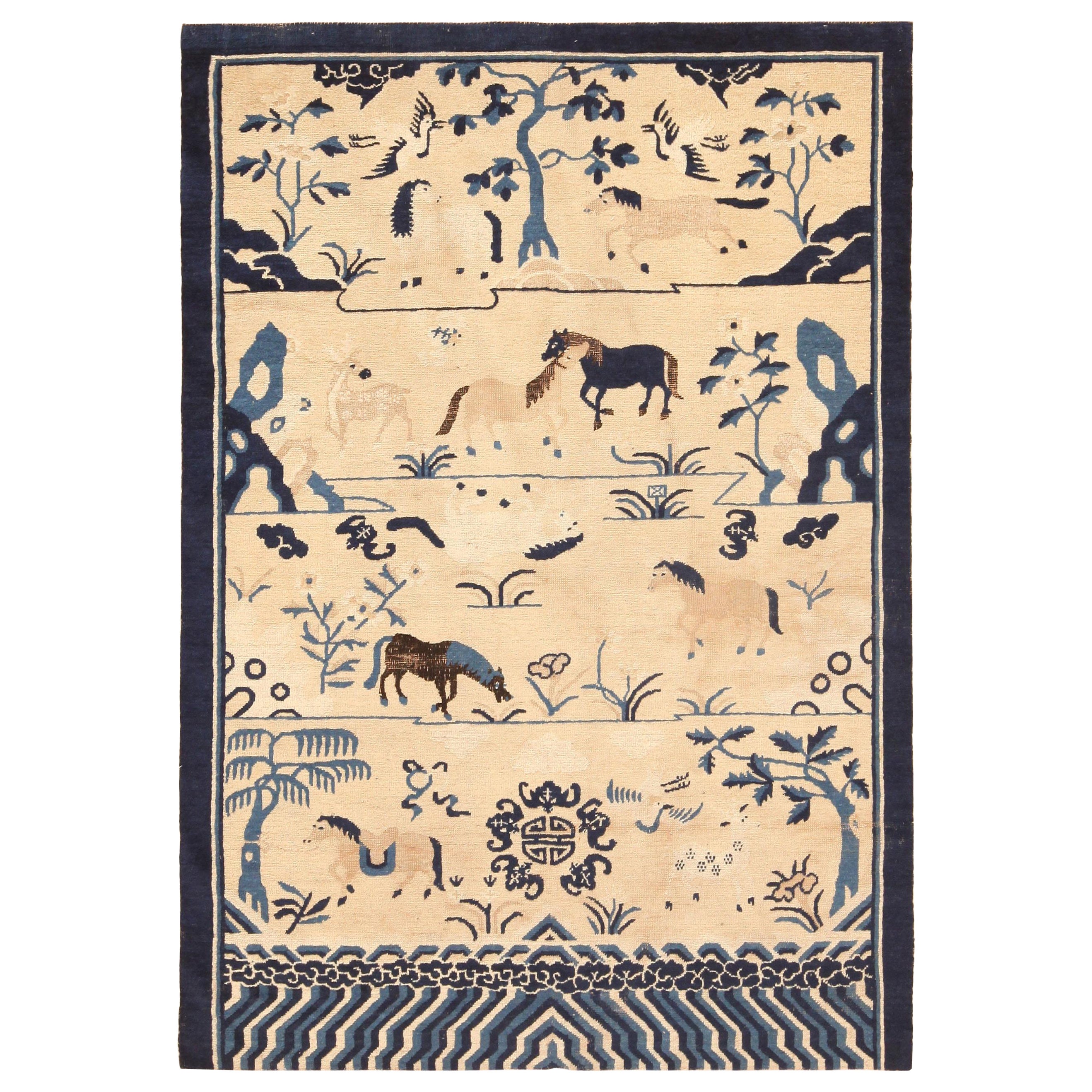 18th Century Antique Chinese Animal Rug. Size: 4 ft 2 in x 5 ft 9 in