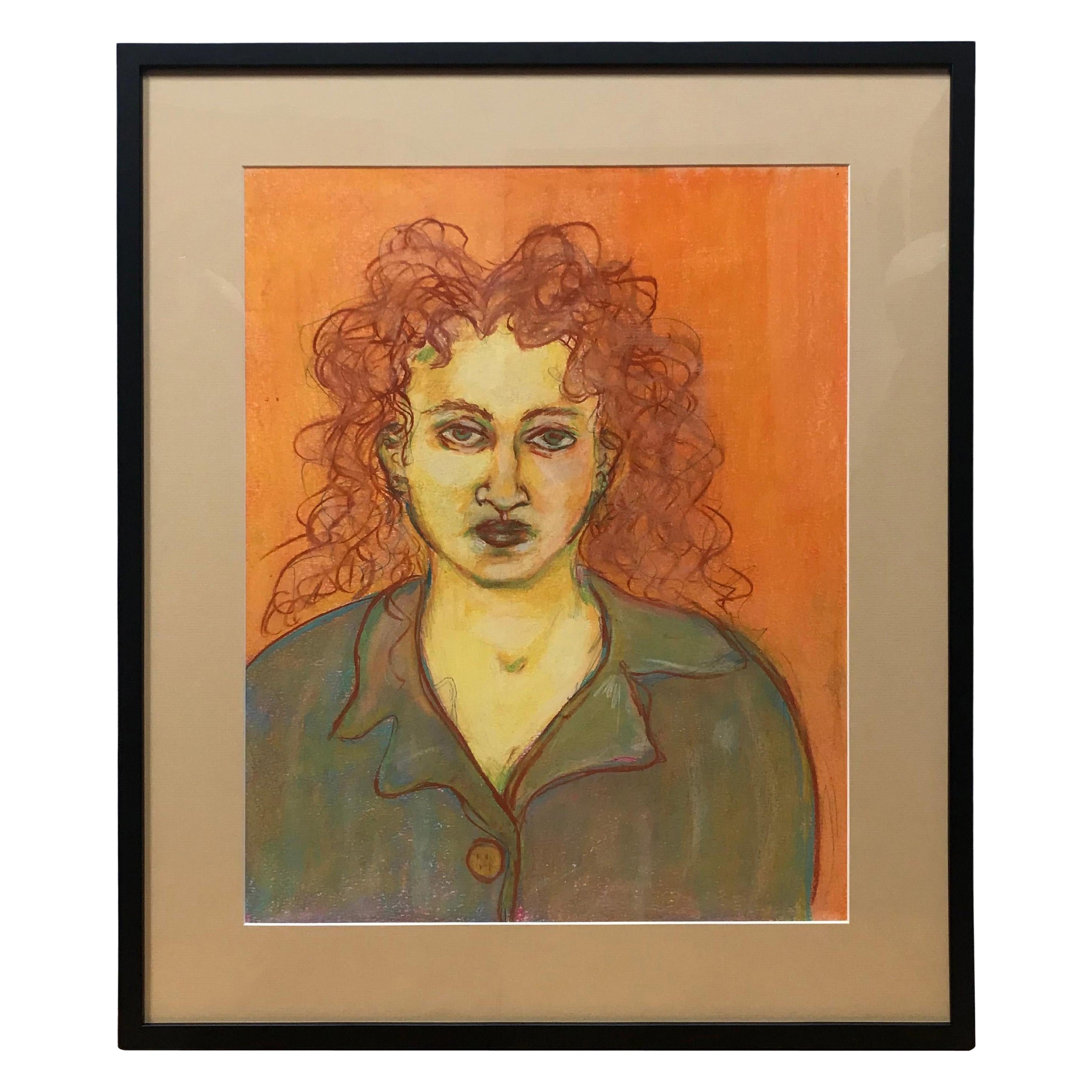 Woman Pastel Portrait by Gillian Lefkowitz For Sale