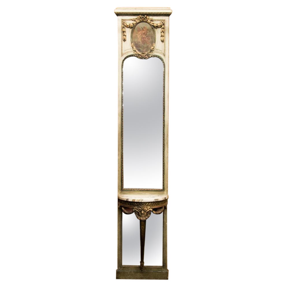 French Demilune Marble Top Pier Mirror For Sale