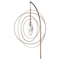 Circle Mobile Sconce LED Kinetic Sculpture with Blown Glass and Brass Rings