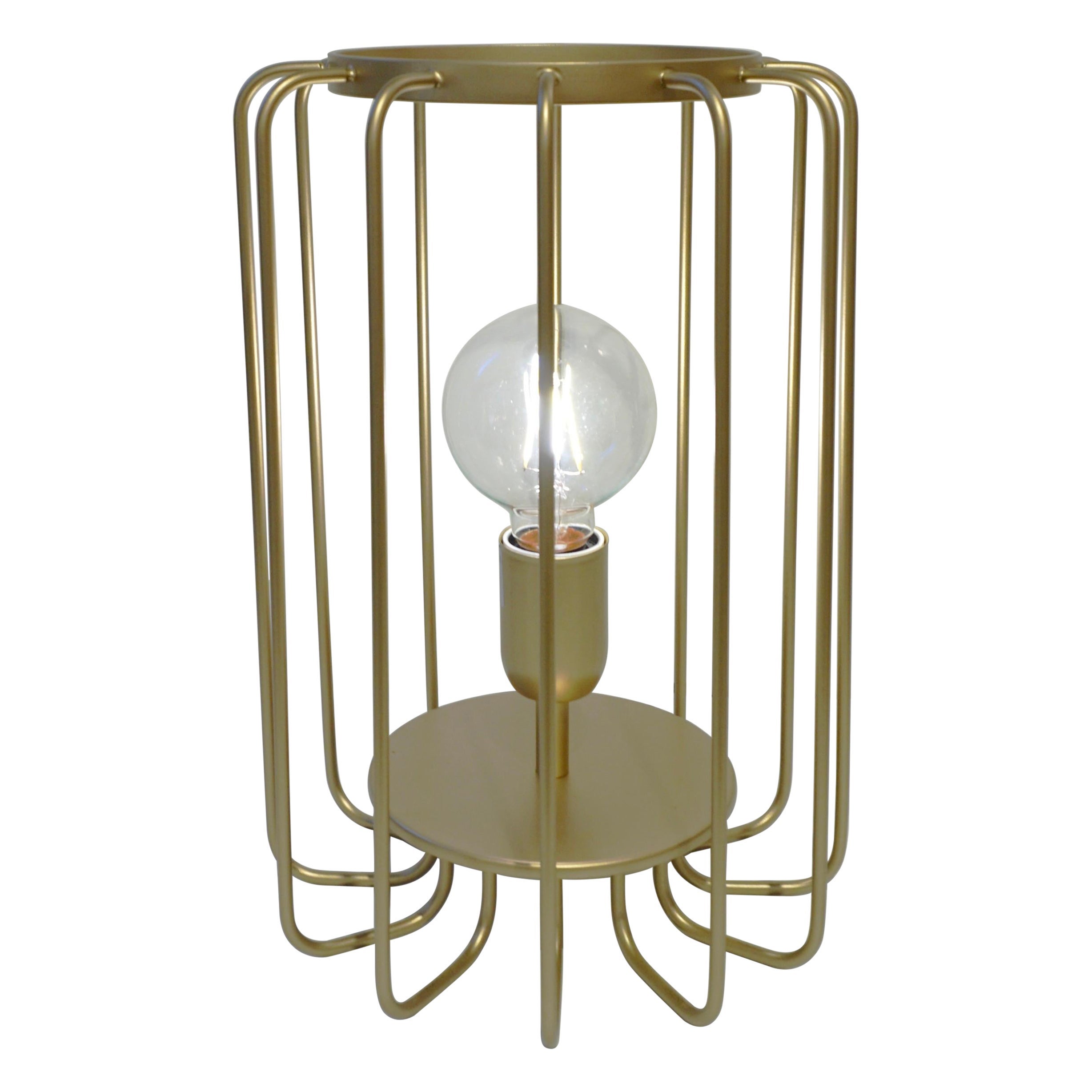 Cosulich Interiors Minimalist Italian Futurist Gold Brass Steel Open Table Lamp For Sale