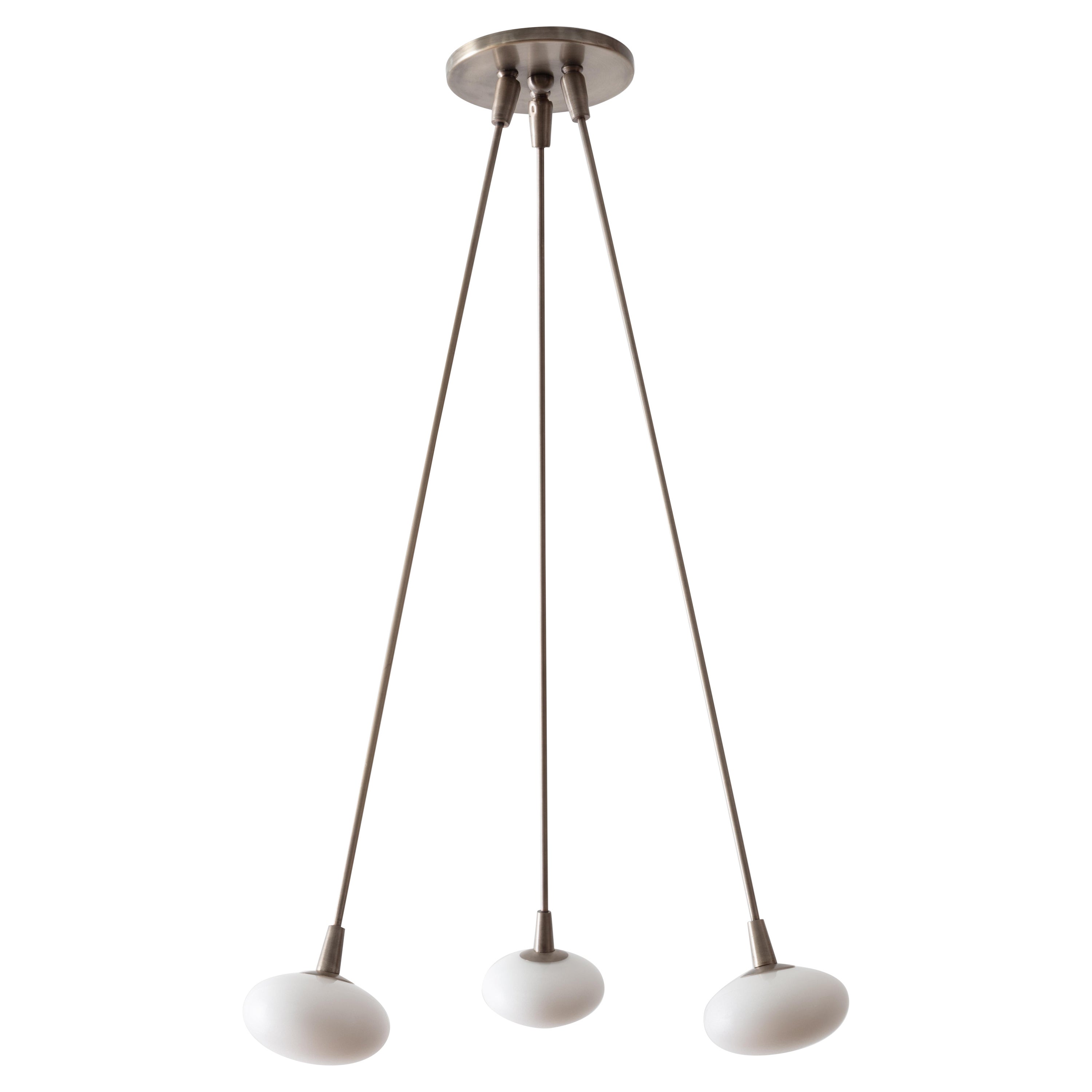 For Sale: Brown (Satin Nickel) Pillow Chandelier LED Kinetic Sculpture with Blown Glass and Movable Arms