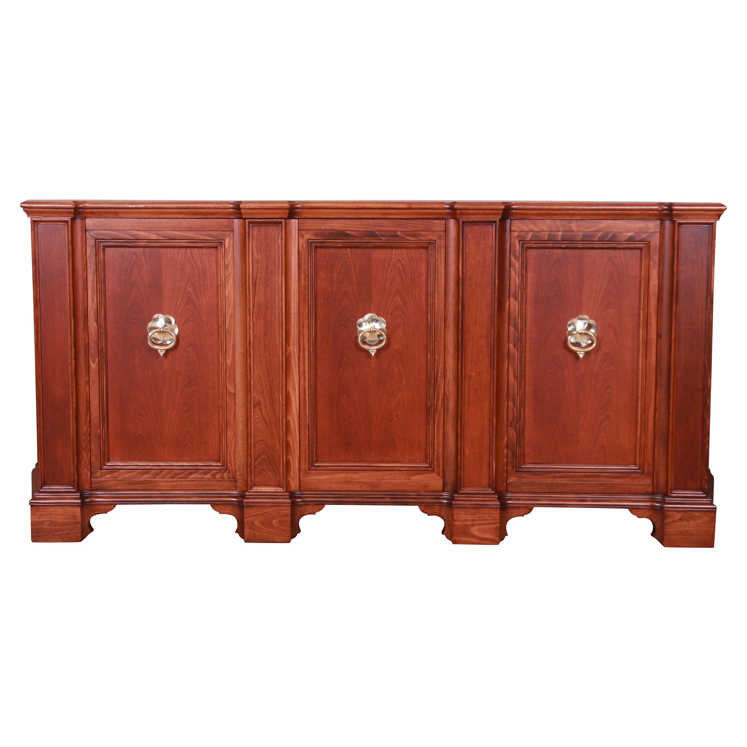 Baker Furniture French Regency Walnut Sideboard or Bar Cabinet, Newly Refinished