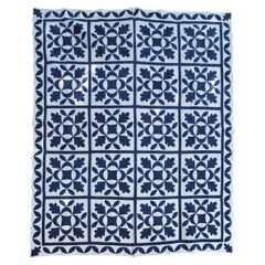 19thc Oak Leaf & Reel Dated 1848 Blue & White Quilt