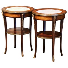 Pair of 19th Century French Empire Carved Walnut Side Tables with Marble Top