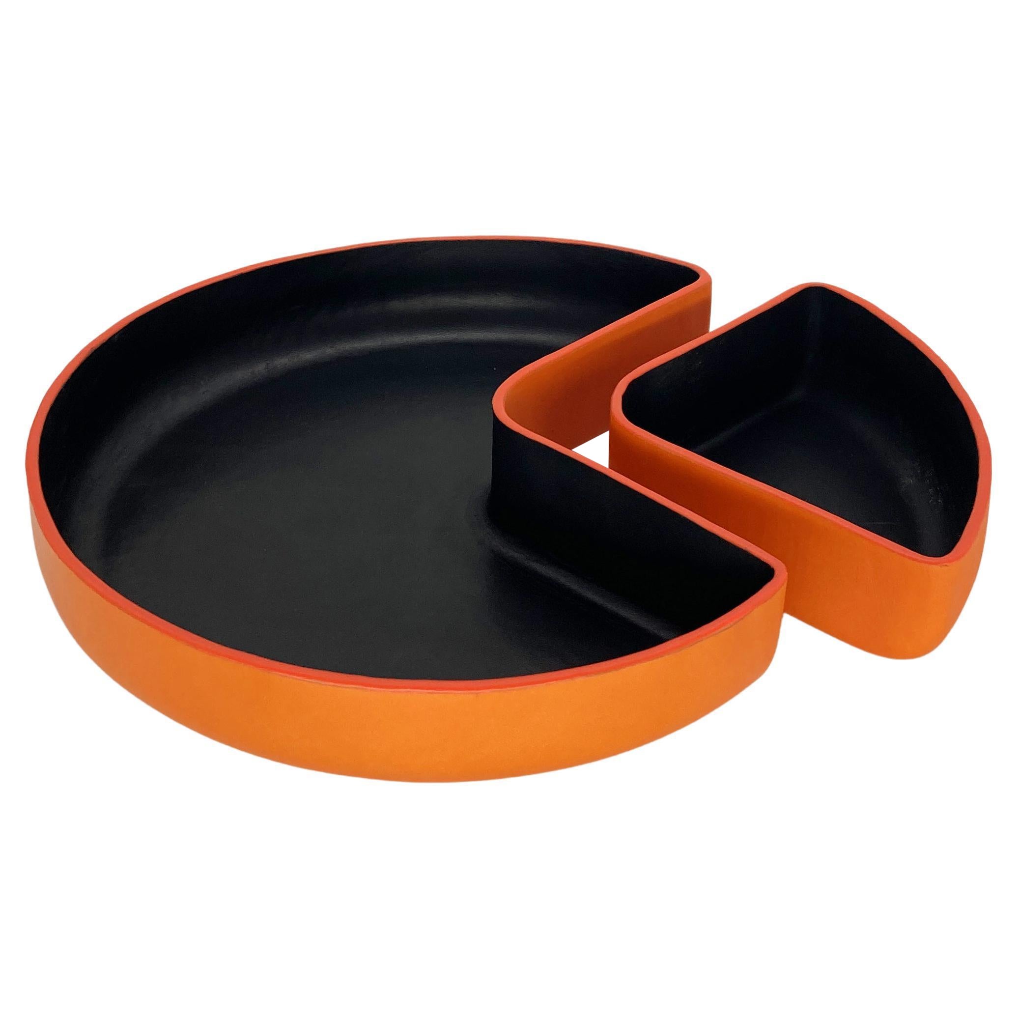 Handmade Luxury Leather Bowl in Midnight Blue and Beige For Sale at