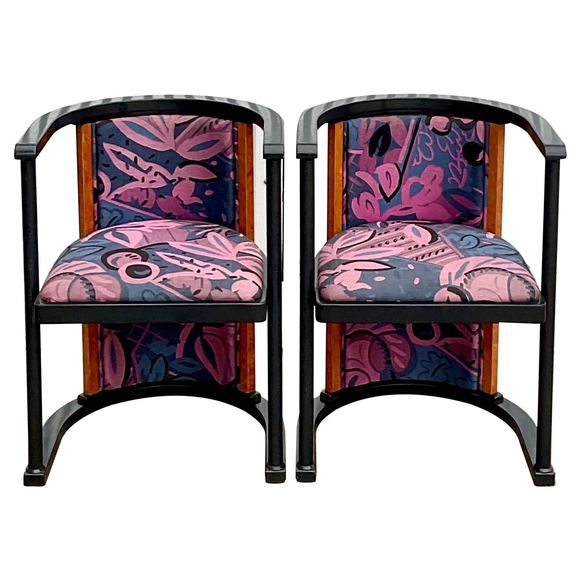 Vintage Italian Postmodern Elle Due Arredamenti Burl Wood Side Chairs, a Pair