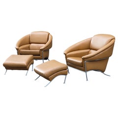 Pair of Milo Baughman Boldido Lounge Chairs and Ottomans for Thayer Coggin