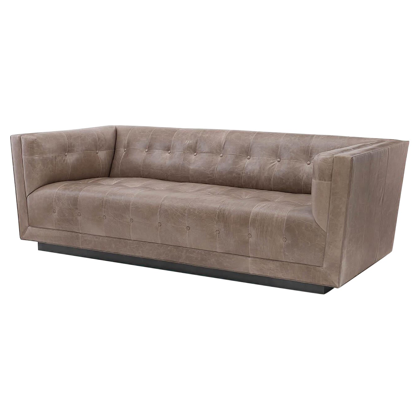 Modern Classic Beveled Leather Sofa For Sale