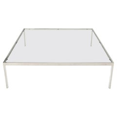 Grande table basse carrée surdimensionnée en acier inoxydable chromé mi-siècle moderne