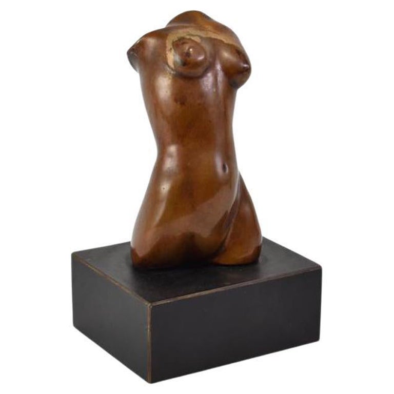 Bronze Torso Sculpture with Black Wooden Base