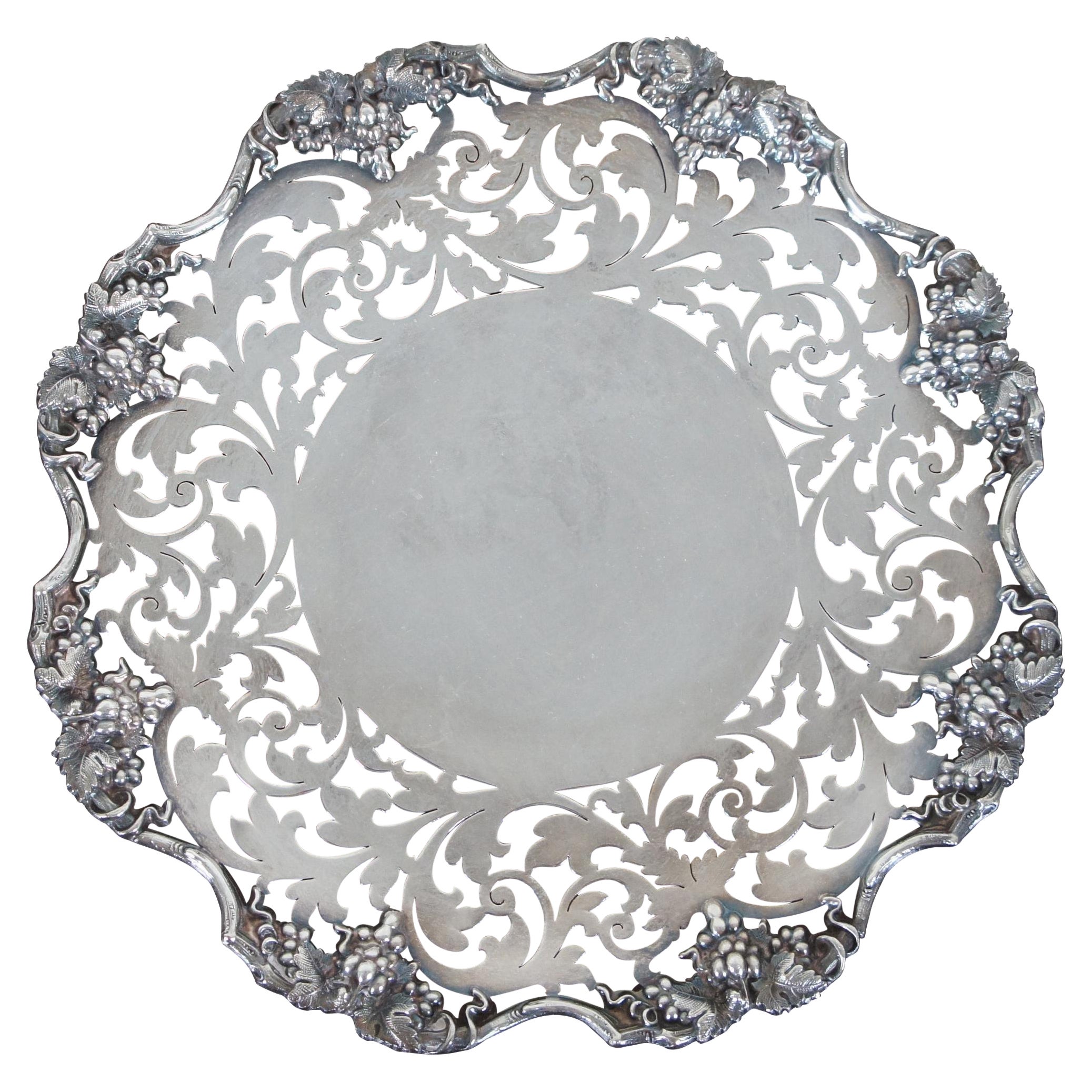 Antique Reticulated Silver Plate Grape Platter Plate Open Work Pierced Scalloped