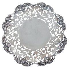 Antique Reticulated Silver Plate Grape Platter Plate Open Work Pierced Scalloped